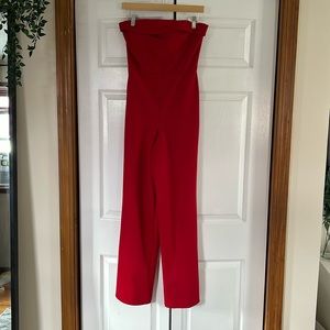 Red strapless jumpsuit